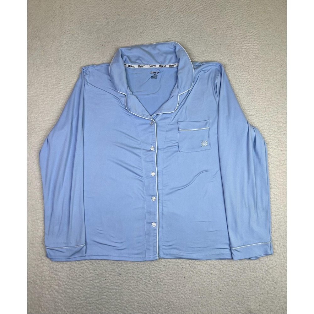 Børn Pajama Top Womens XL Blue Button Front Piped Long Sleeve Sleepwear